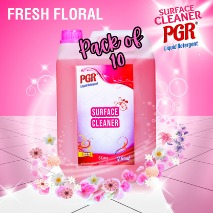 PGR Disinfectant Surface & Floor Cleaner Liquid, Floral Fragrance(PACK OF 10) - 5 Litre, Suitable for All Floors and Cleaner Mops, Anti Bacterial Formulation