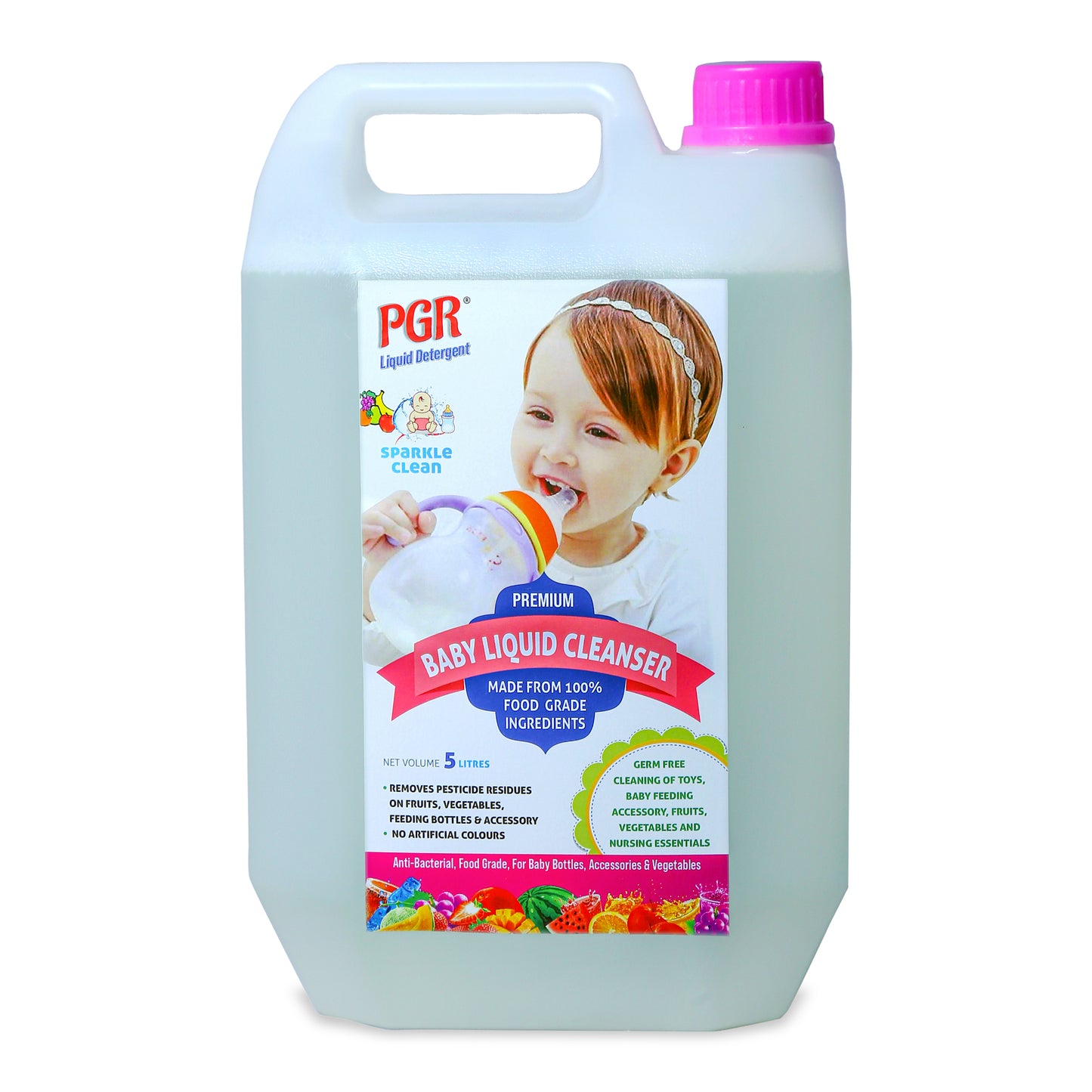 PGR Baby Liquid Cleanser, For Baby Bottles, Toys, Teether, Fruits & Vegetables, 5 Litres - PGR  Liquid Detergent