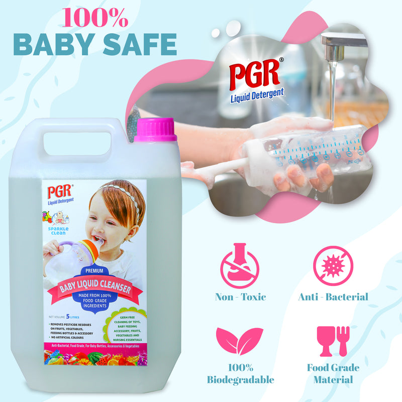 PGR Baby Liquid Cleanser, For Baby Bottles, Toys, Teether, Fruits & Vegetables, 5 Litres - PGR  Liquid Detergent