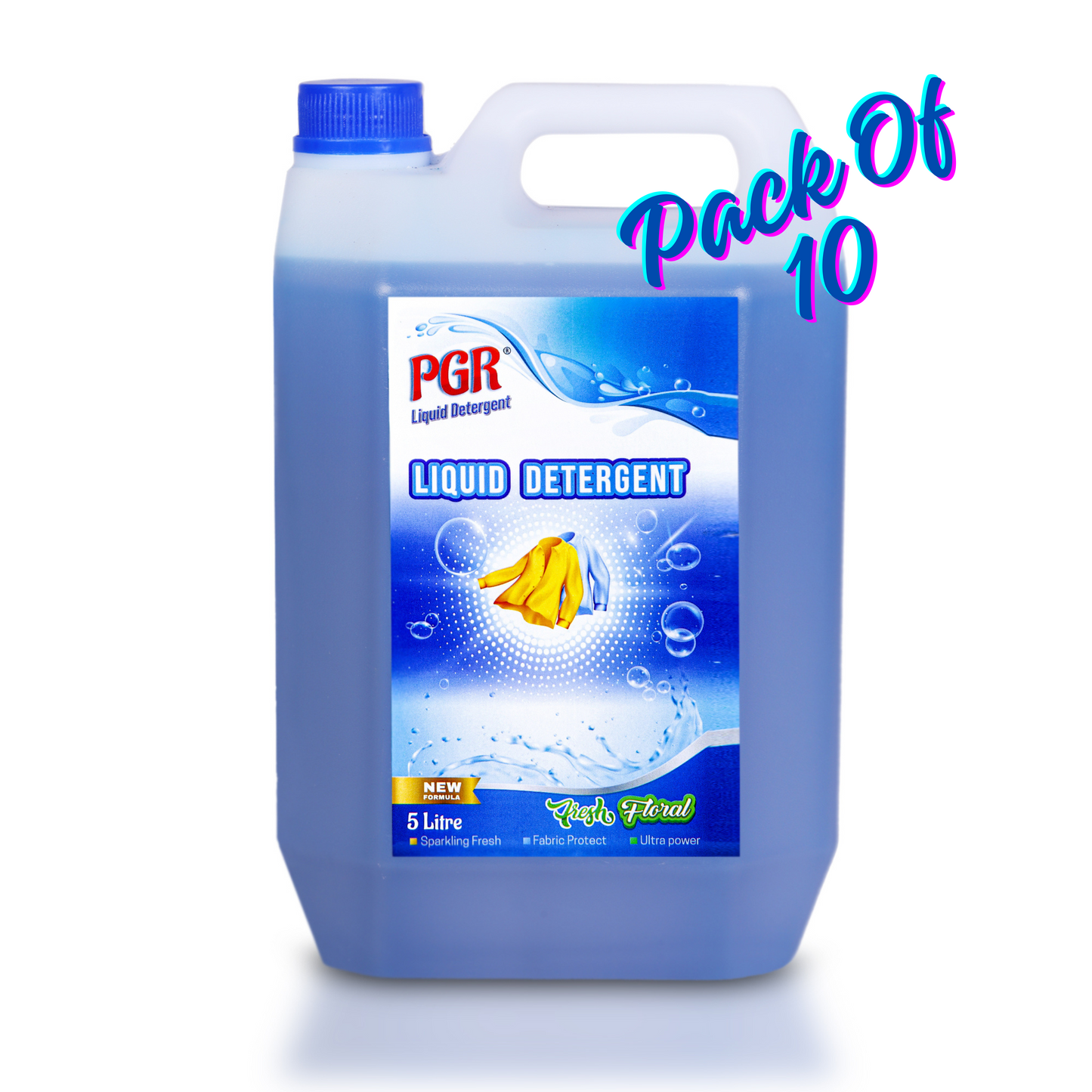 PGR Liquid Detergent 5 L(PACK OF 10) - Washing Machine Compatible (Top load/Front load) and manual washing - Fresh Floral Fragnance