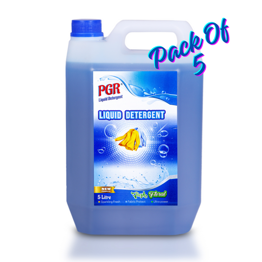 PGR Liquid Detergent 5 L(PACK OF 5) - Washing Machine Compatible (Top load/Front load) and manual washing - Fresh Floral Fragnance