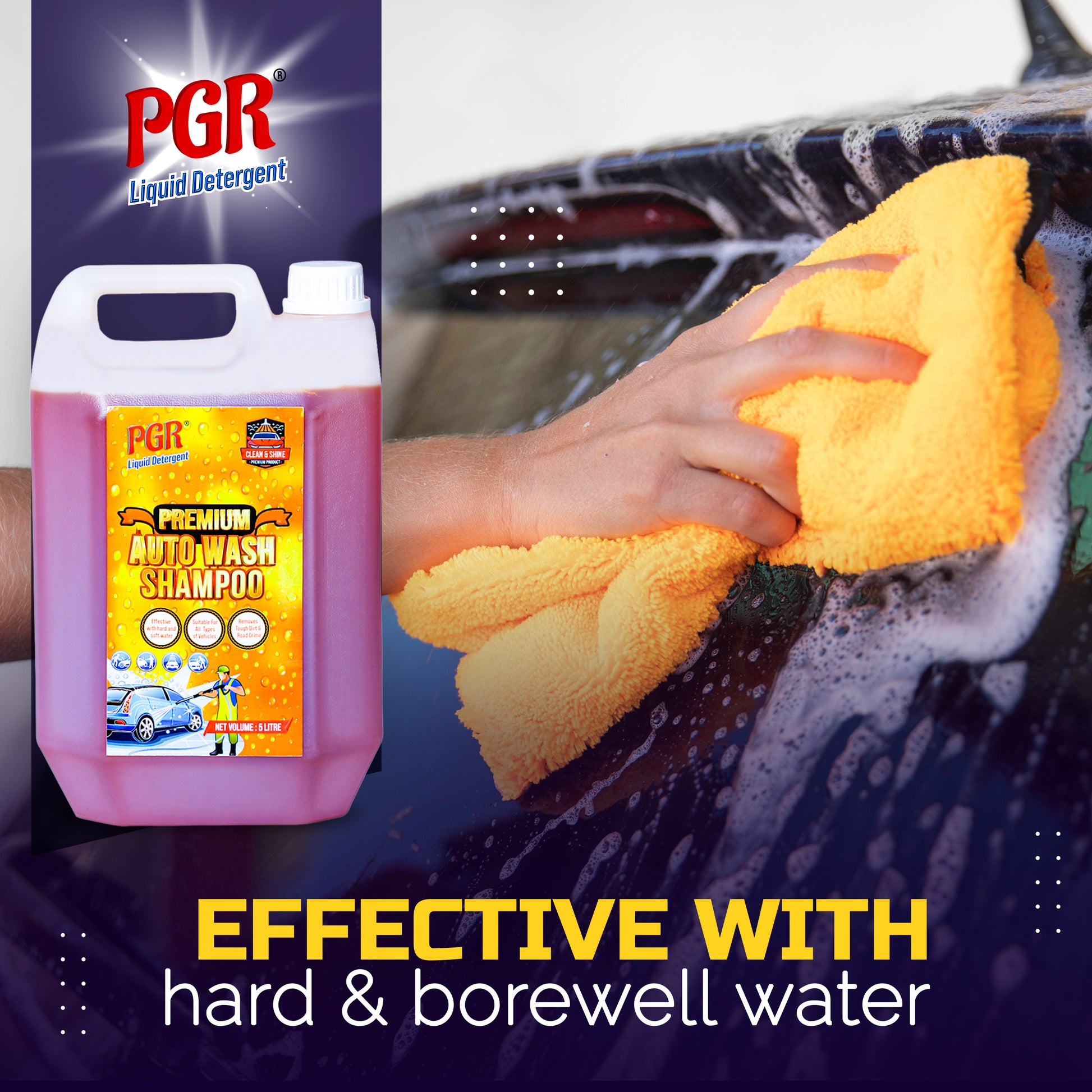 PGR 5 Ltr Foam Car Wash Shampoo Concentrate - pH Neutral, Thick Suds With Shine Enhancing Formula - Premium Auto Wash Shampoo That Works With Both Bucket Wash And Foam - PGR  Liquid Detergent