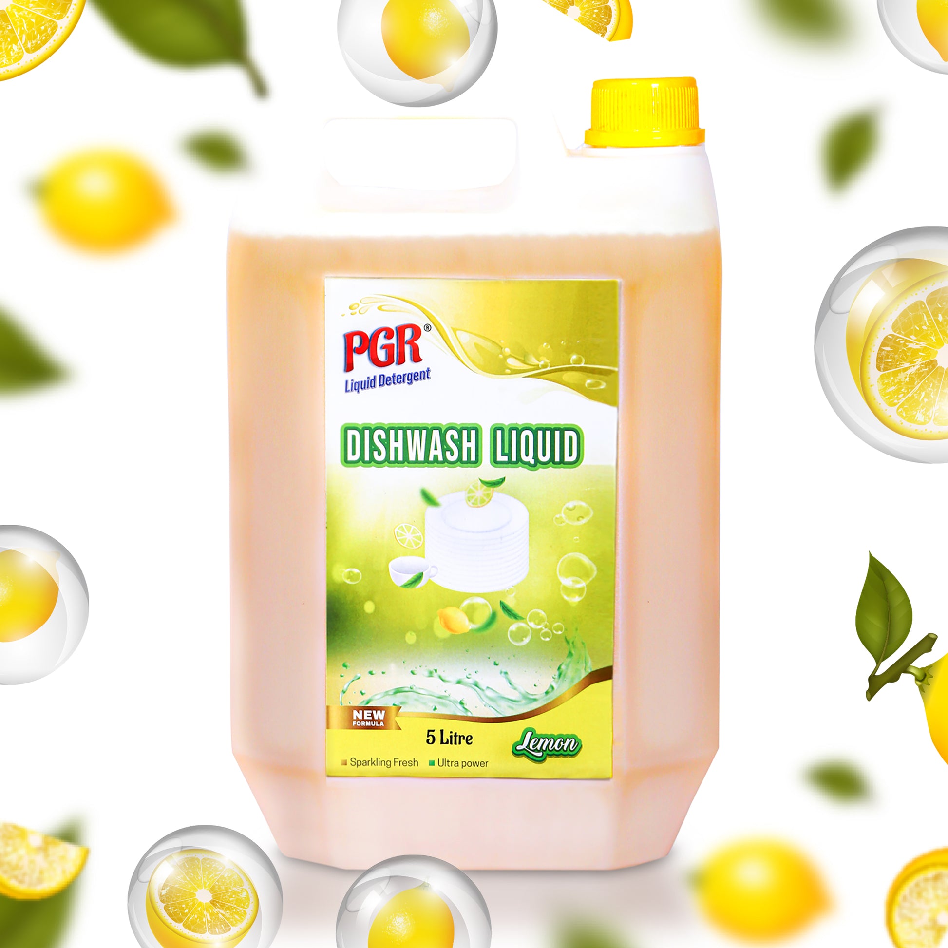 PGR Dishwash Liquid Gel 5 Liters, With Lemon Fragrance, Leaves No Residue, Grease Cleaner For All Utensils, 5 Litres - PGR  Liquid Detergent