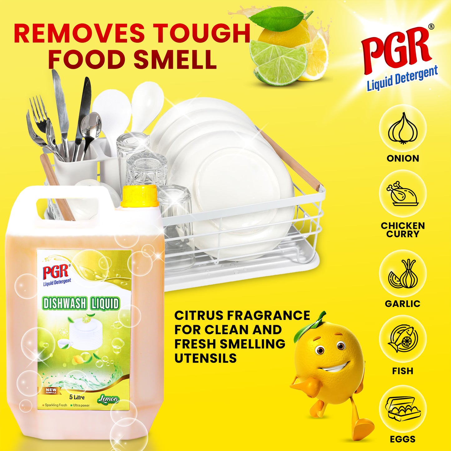 PGR Dishwash Liquid Gel 5 Liters, With Lemon Fragrance, Leaves No Residue, Grease Cleaner For All Utensils, 5 Litres - PGR  Liquid Detergent