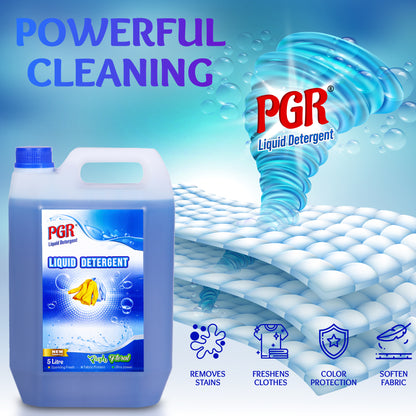 PGR Liquid Detergent 5 L - Washing Machine Compatible (Top load/Front load) and manual washing - Fresh Floral Fragnance (Blue) - PGR  Liquid Detergent