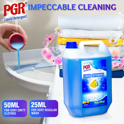 PGR Liquid Detergent 5 L - Washing Machine Compatible (Top load/Front load) and manual washing - Fresh Floral Fragnance (Blue) - PGR  Liquid Detergent