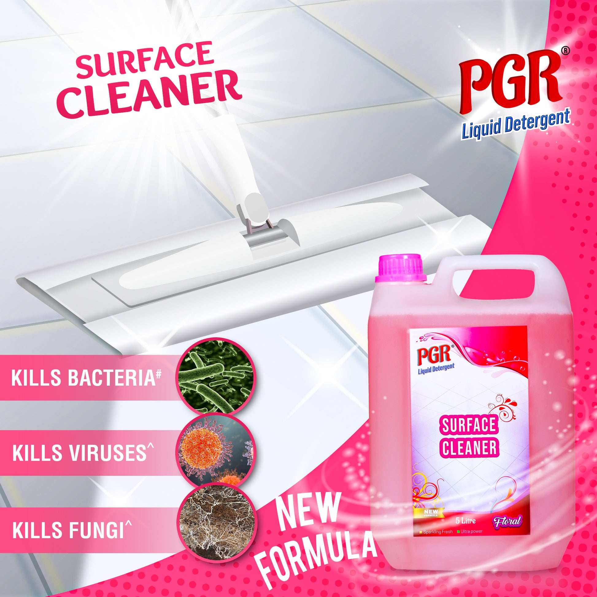 PGR Disinfectant Surface & Floor Cleaner Liquid, Floral Fragrance - 5 Litre, Suitable for All Floors and Cleaner Mops, Anti Bacterial Formulation - PGR  Liquid Detergent