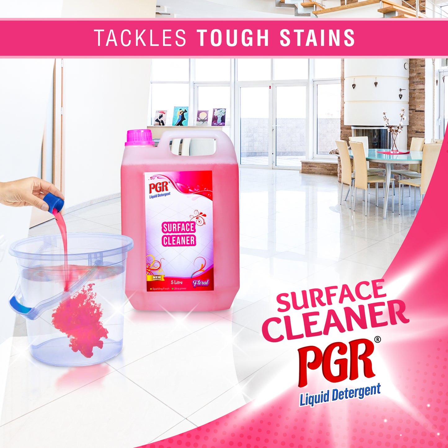 PGR Disinfectant Surface & Floor Cleaner Liquid, Floral Fragrance - 5 Litre, Suitable for All Floors and Cleaner Mops, Anti Bacterial Formulation - PGR  Liquid Detergent